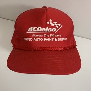 Vintage NOS AC Delco Red Snap Back Ball Cap Trucker Hat Rope Never Worn